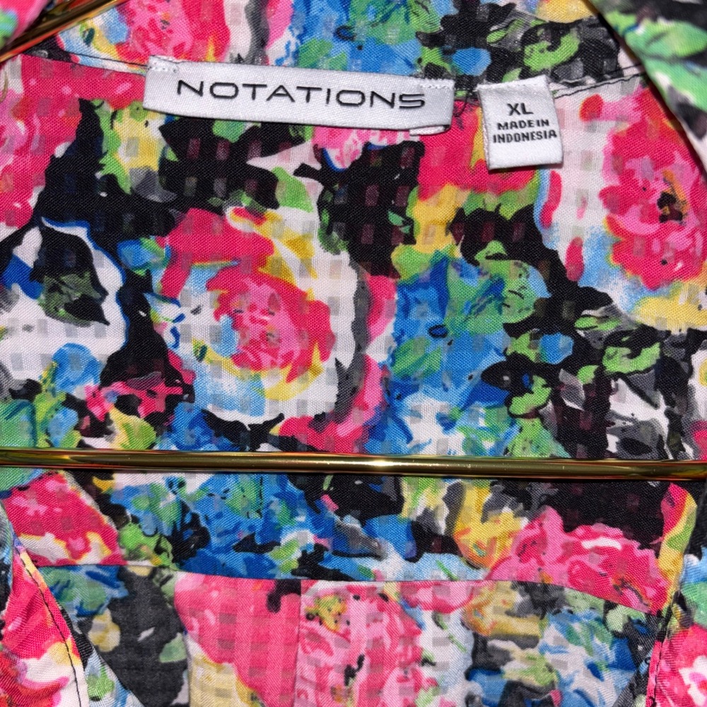 Vintage Notations Floral Button Down Shirt XL Pink Blue Green Long Sleeve Blouse - Picture 3 of 4